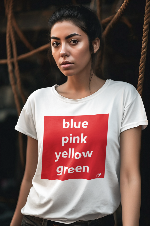 BLUE PINK YELLOW GREEN T-SHIRT